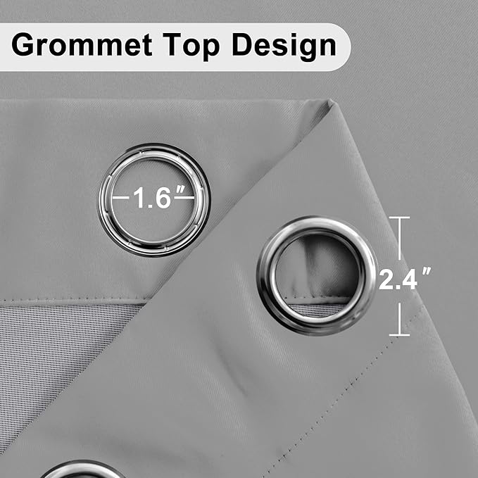 XWZO 100% Blackout Curtains with Tiebacks- 2 Thick Layers Completely Shaded Window Treatment Thermal Insulated Lined Drapes with Grommets for Bedroom/Laundry, Light Grey, W42 x L84, Set of 2 Panels