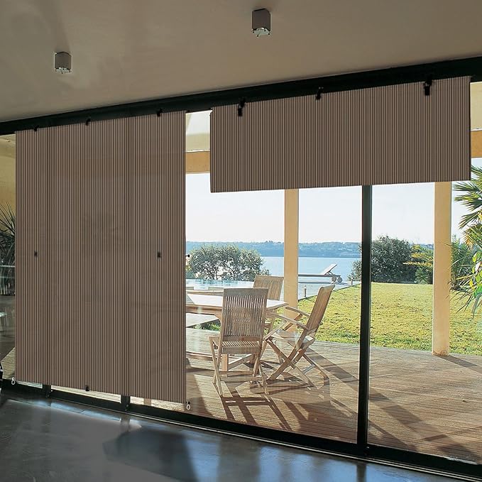 Bynbbur 6'W x 10.5'H Outdoor Patio Shades Foldable Roller Blinds, 220 GSM Sun Shade Roll Up Porch Screens Exterior Shade Cloth for Deck Pergola Backyard, Brown