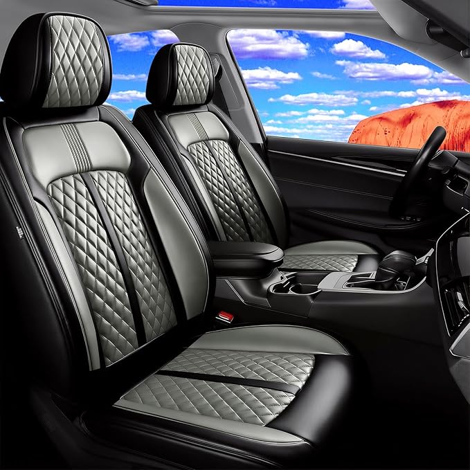 Fit CX-3 Car Seat Covers for Mazda CX3 2016-2024, Full Coverage Leather, Airbag Compatible & Scratch-Resistant, Waterproof All Weather Seat Protector, Front Pair Black+Gray