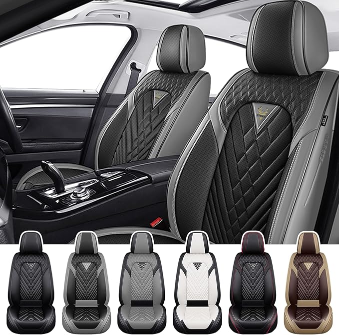 Truck Seat Covers for Chevy Silverado 1500 2007-2026, Waterproof Premium Leather Full Coverage Car Seat Cover, Muscle Sport Style Auto Interior Seat Cover Sets (Front Set/Gray Black)