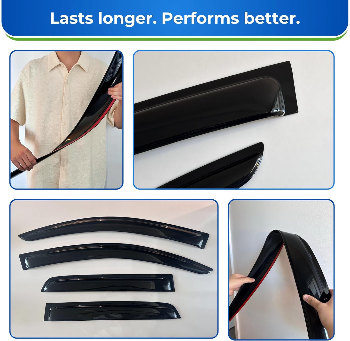 KPY Window Visor Compatible with Volkswagen (VW) Jetta Sedan 2006-2010, 4PC Rain Guard Side Window Vent Deflectors Tape-On Style, 2006 2007 2008 2009 2010
