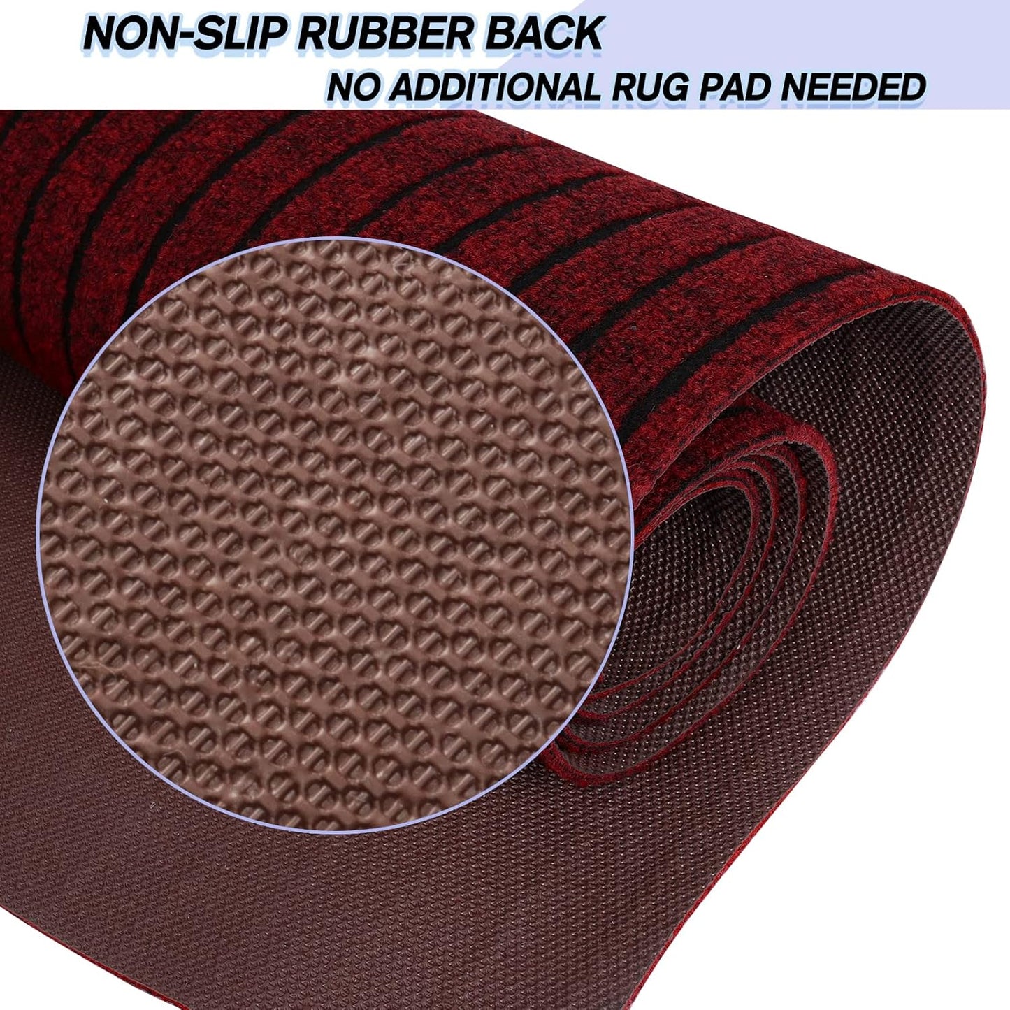 Custom Size Backed Non-Slip Area Rugs Runner, Easy Clean, Waterproof Runner Rugs for Hallway Entryway, Kitchen, Laundry, 4FT x 5FT, Red Stripe