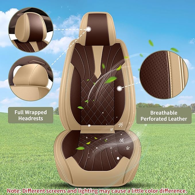 Breathable Car Seat Covers for Nissan Rogue Sport 2017-2022, Front Seats, Perforated Leather, Seat Protector, Interior Trim for Nissan Rogue Sport Accessories (Beige&Brown)