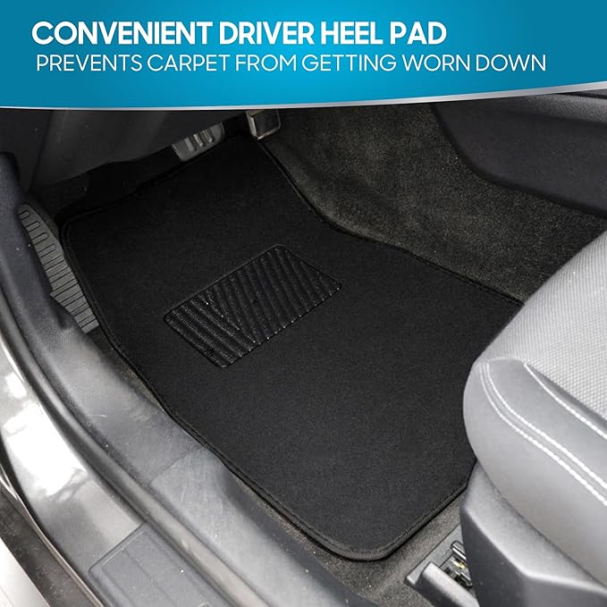 BDK Classic Carpet Floor Mats for Car & Auto - Universal Fit -Front & Rear with Heelpad (Black) - 45142