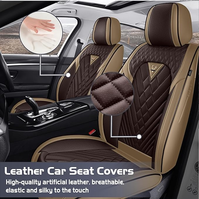 Truck Seat Covers for Ford F350 2011-2026, Waterproof Premium Leather Full Coverage Car Seat Cover, Muscle Sport Style Auto Interior Seat Covers Sets (Front Set/Brown Coffee)