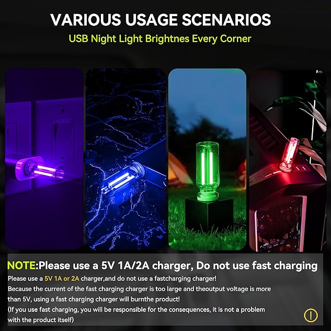 4 PCS USB Night Light, Touch Dimmable Mini USB LED Car Interior Ambient Lights, Portable Plug-in Glass Bottle Night Lamp for Car, Tent, Desk, Bedside (4 Red)