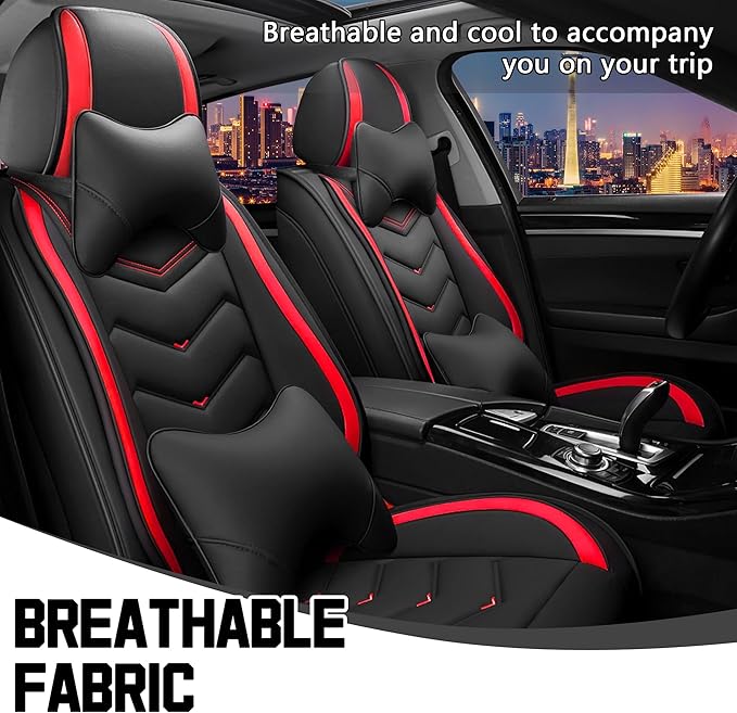 CTDS Car Seat Covers for Honda HR-V 2016-2026, Stylish Sport Seat Cover, Premium Nappa Leather Car Seat Cover. Automobile Seat Covers Sets.(Luxury 2 Seats/Black Red)