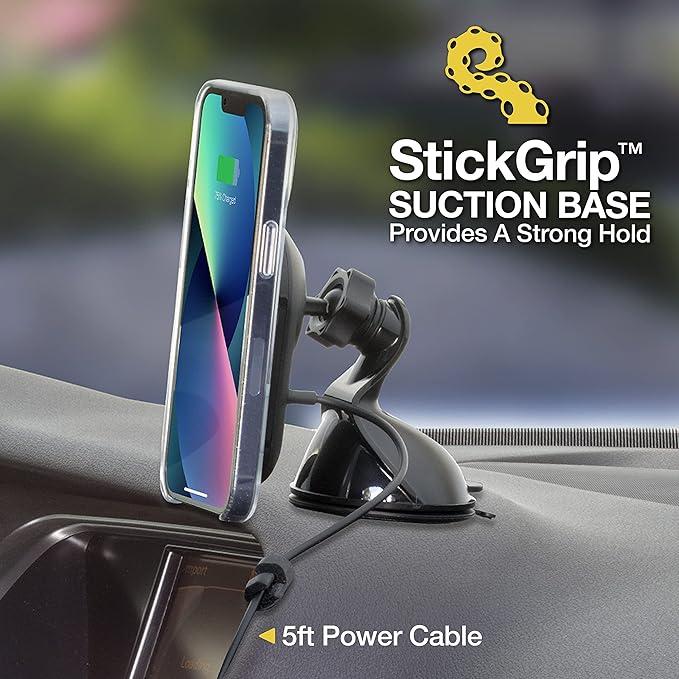 Scosche MQ5WDV-1 MagicMount Pro Charge5 Window/Dash/Vent 15W Magnetic, Qi-Certified, Wireless Charging Phone Mount, Cell Phone Holder for Car Compatible with MagSafe, iPhone, Galaxy and Qi Devices