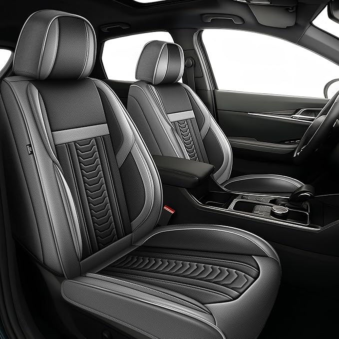 TTX LIGHTING for Chevy Traverse 2018-2026 Seat Covers: Waterproof Leather Seat Protector with Airbag Compatible (2 Front Seats,Black&Gray)