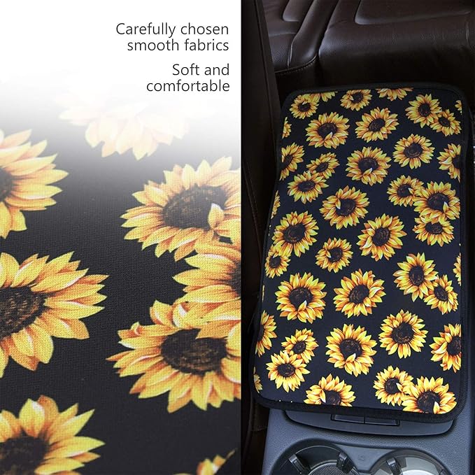 JEOCODY Red Rose Print Car Center Console Armrest Cover Fashion Armrest Cushion Cover Pad Auto Car Interior Decorative Accessories Universal Fit for Sedan, Truck, SUV