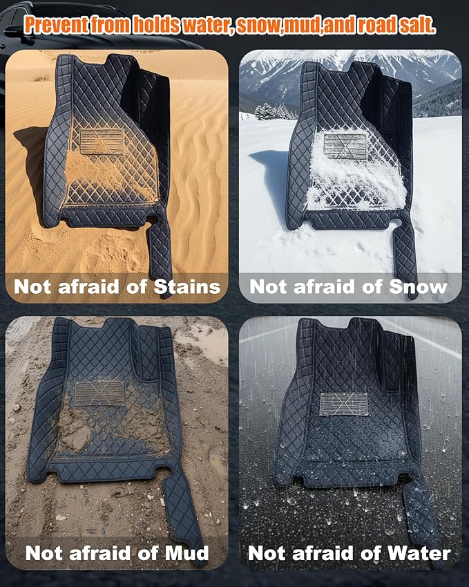 All-Weather car Floor MATS-Suitable for 99% of car Models,Leather car mat, offering Personalized Embroidery and Multiple Color Options,Provide Protection for car Rug (Blue Beige)