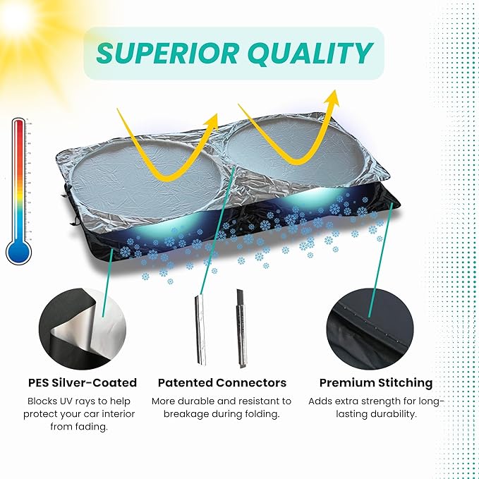 Windshield Sun Shade -Certified 99.87% UVB & 99.02% UVA Car Sun Shade. Award Winning Sunshade - Patented Technology | Compatible for Kia Telluride (2020-2025) | Car Shades by Kinder Fluff