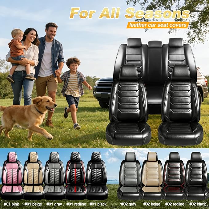 Fit Tahoe Car Seat Covers (Front Pair) for Select Chevrolet/Chevy Tahoe 2000-2025 2026 - Premium Full Coverage Leather, Waterproof & All Weather Seat Cushion Protector, Black