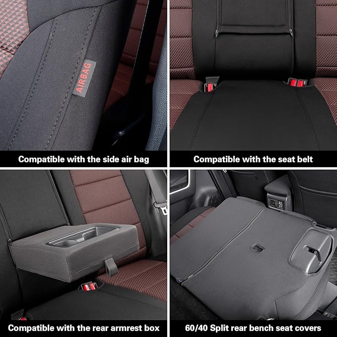 coverdream Rav4 Seat Covers Custom Fit for 2013-2018 Toyota Rav4 LE,Full Coverage Polyester Car Seat Protector(Full Set,Black & Wine)