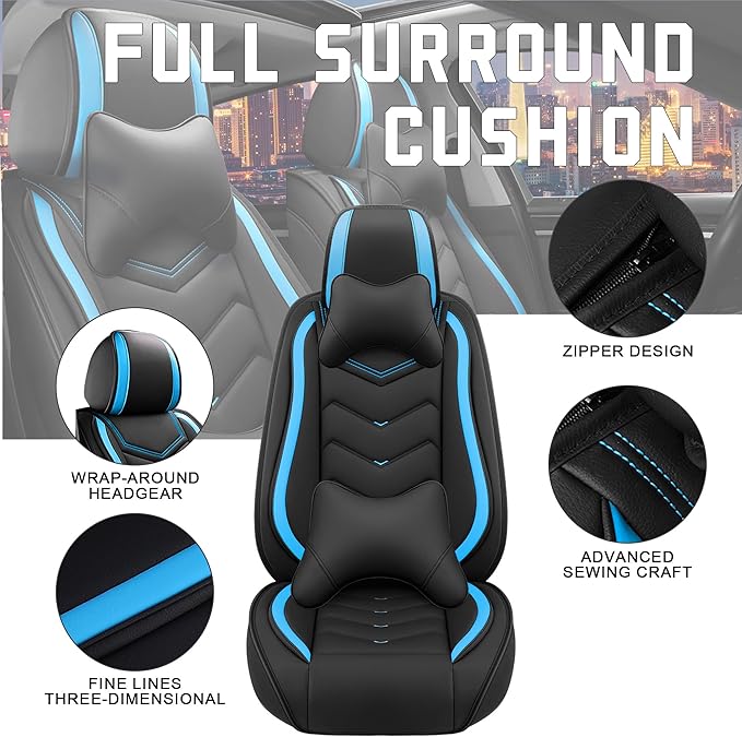 CTDS Car Seat Covers for Mazda CX-5 CX-3 CX-7 CX-9 CX-50 CX-30 CX-70 CX-90 2007-2026, Stylish Sport Seat Cover, Premium Nappa Leather Car Seat Cover.(Luxury 2 Seats/Black Blue)