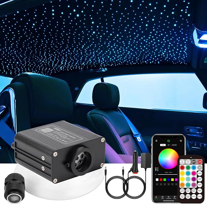 CHINLY Twinkle 400pcs 9.8ft 0.03in Starlight Headliner Fiber Optic Lights kit, Music Mode Bluetooth APP Control Remote, RGBW Star roof Lights for Star Headliner/Home Theater/Pool Ceiling