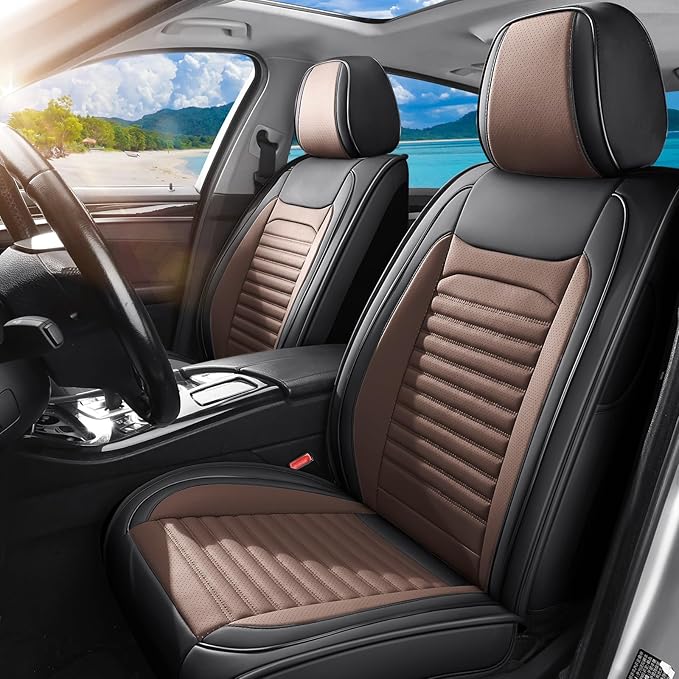 Car Seat Covers Full Set Fit for Toyota Camry 2001-2026, Premium Faux Leather Car Seat Protector,Breathable Anti-Slip Full Wrapping Edge Seat Covers(Black&Brown,Full Set)