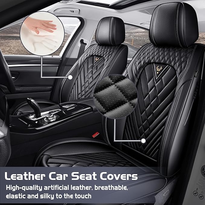 Truck Seat Covers for Ram 1500 2009-2026, Waterproof Premium Leather Full Coverage Car Seat Cover, Muscle Sport Style Auto Interior Seat Cover Sets (Full Set/Black)