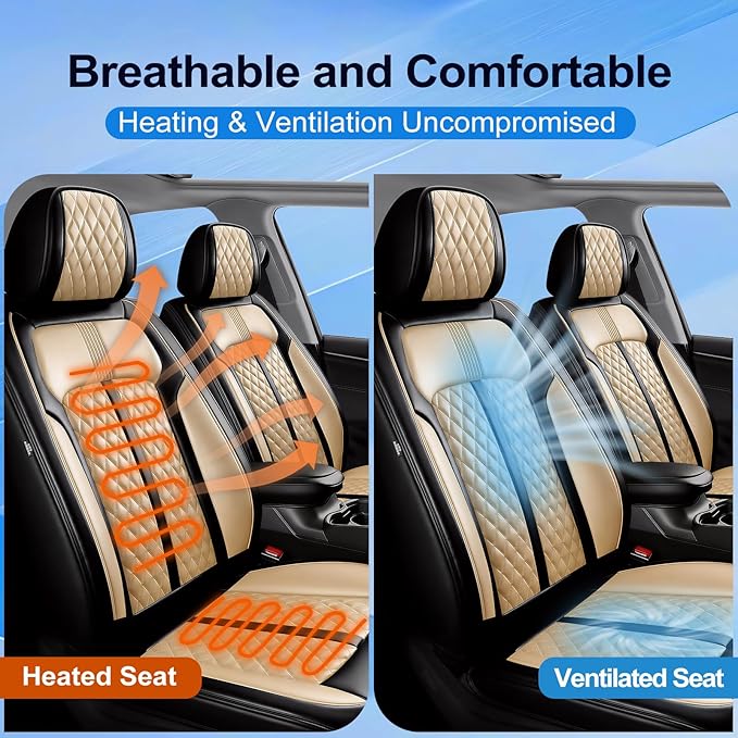 Fit Mazda 6 Car Seat Covers for Select Mazda 6 2007-2021, Premium Full Coverage Leather, Airbag Compatible, Luxury Waterproof All Weather Seat Cushion Protector, Front Pair Black+Beige