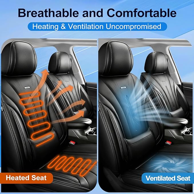 Fit CX-50 Car Seat Covers for Select Mazda CX50 2023-2026, Premium Full Coverage Leather, Airbag Compatible, Luxury Waterproof All Weather Breathable Seat Cushion Protector, Full Set, Black