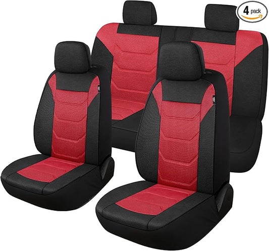 3D Air Mesh Car Seat Cover Full Sets Washable and Breathable Premium Cloth Automotive Vehicle Seat Covers for Cars Interior, Universal Fit for Most Cars, Sedan, Truck, SUV(Black/Red)