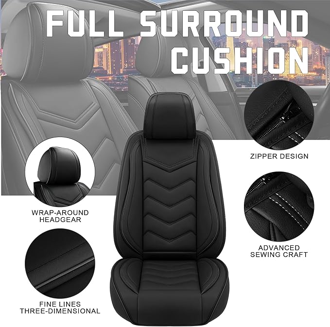 CTDS Car Seat Covers for Jeep Grand Cherokee L 2021-2026, Stylish Sport Seat Cover, Premium Nappa Leather Car Seat Cover. Automobile Seat Covers Sets.(Standard 2 Seats/Pure Black)