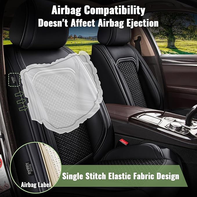 Car Seat Covers Full Set for Nissan Sentra 2008-2025 2026, Breathable Cooling Ice Silk Leather Car Seat Covers, 5 Seats Vehicle Seat Protector Seat Cushion Auto Accessories (Black)