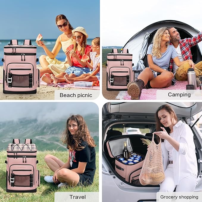 Large Waterproof Insulated Cooler Backpack for Men & Women, Leak Proof Cooler Backpack for Camping, Beach, Fishing, Picnic, Travel, Outdoor, 30L, 48Cans