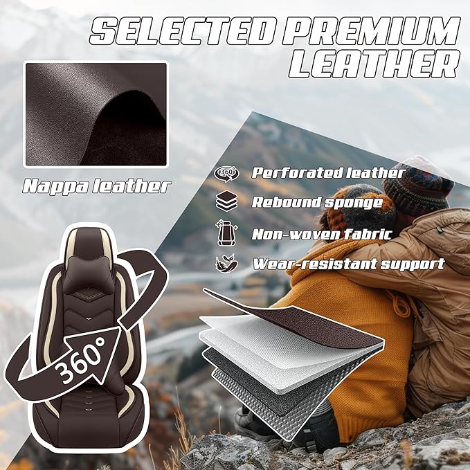 Car Seat Covers Fit for Infiniti g37 2000-2026, Stylish Sport Seat Covers, Waterproof Wear-Resistant Premium Nappa Leather Car Seat Cover.(2 Pcs Front with Pillow/Coffee Color)