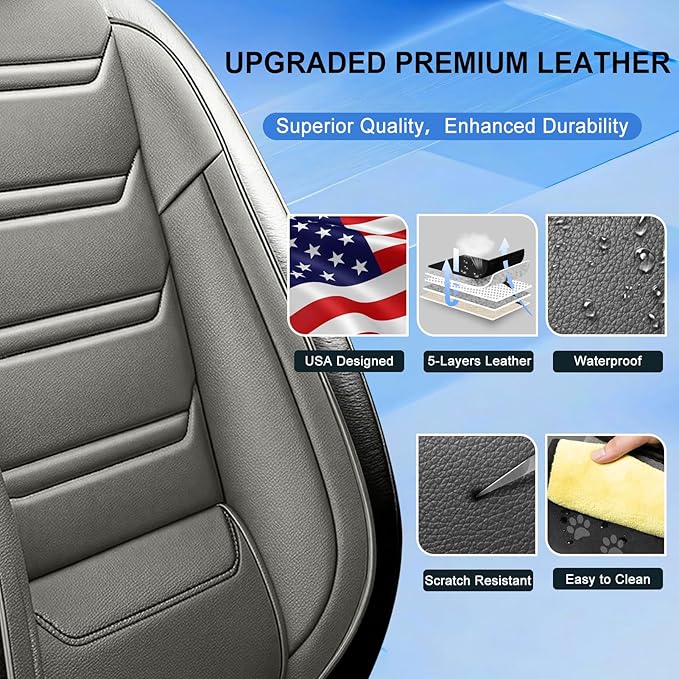 Fit Tahoe Car Seat Covers for Select Chevrolet/Chevy Tahoe 2000-2025 2026 - Full Coverage Leather, Waterproof & All Weather Seat Cushion Protector, Full Set, Black+Gray