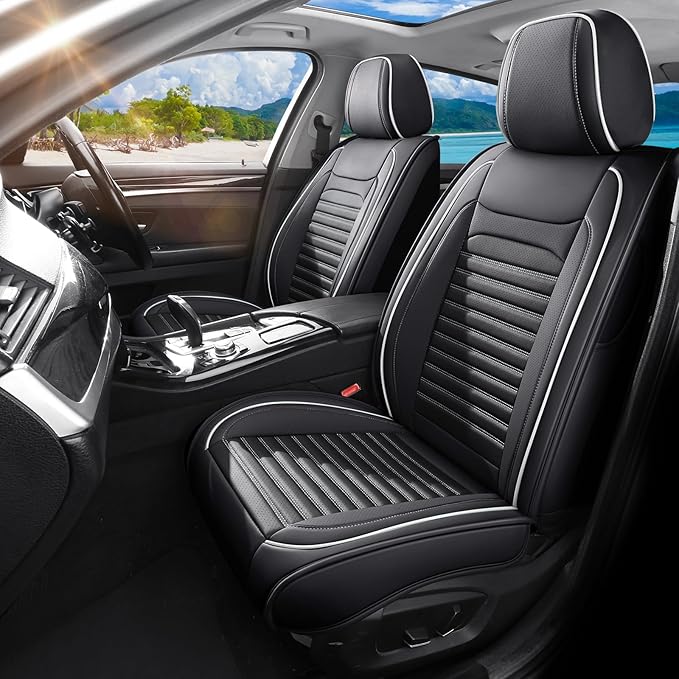 Car Seat Covers Full Set Fit for Toyota Venza 2009-2026, Premium Faux Leather Car Seat Protector, Breathable, Anti-Slip, Comfortable & Durable (Black&White,Full Set)