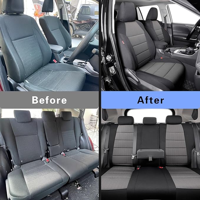 coverdream Rav4 Hybrid Seat Covers Custom Fit for 2019-2024 2025 Toyota Rav4 Hybrid (Not for XSE/SE/Plug-in Hybrid),Full Coverage,Airbag Compatible,Polyester Car Seat Protector(Full Set,Black & Gray)