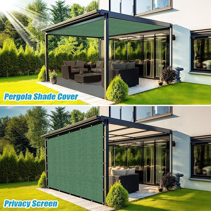 Amagenix 90% Pergola Shade Cover 6' X 11' Sun Shade Cloth with Grommets for Outdoor Garden Patio Porch, Commercial Grade 200 GSM - Cable Zip Ties Included (We Customized) GN108, Green
