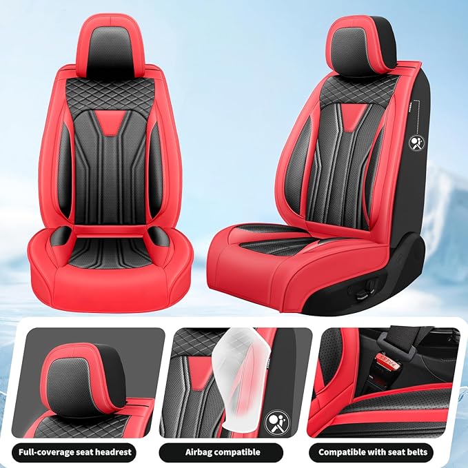 Fit Sentra Car Seat Covers Compatible with Nissan Sentra 2001-2025 2026 - Full Set Premium Leather， Waterproof Breathable， All-Weather Seat Cushion Protecto&Airbag Compatible （Red & Black