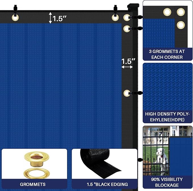 Windscreen4less Privacy Fence Screen Heavy Duty Windscreen Fencing Mesh Fabric Shade Net Cover with Brass Grommtes for Outdoor Wall Garden Yard Pool Deck, 8'x21' Blue