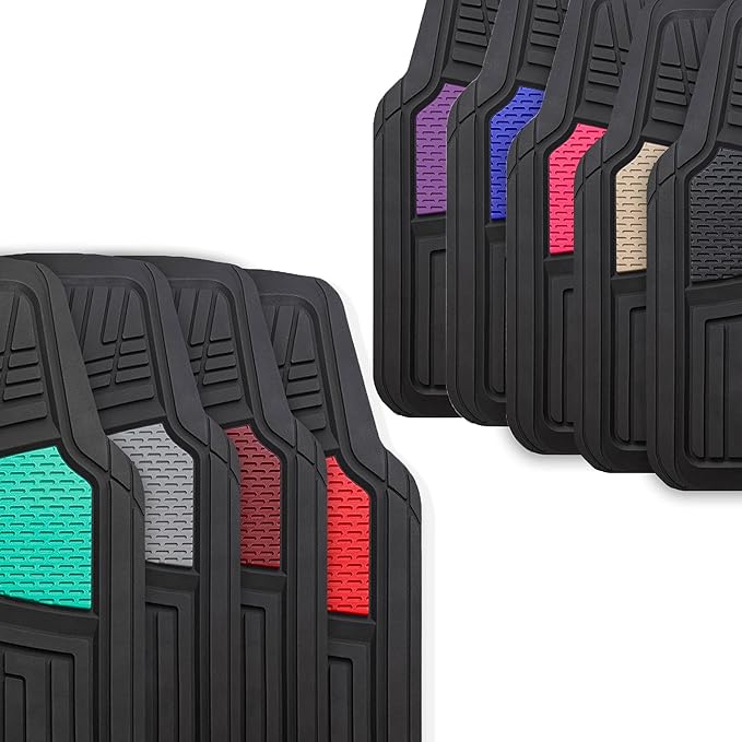 FH Group Automotive Floor Mats Tall Channel Beige Universal Fit Full Set Climaproof™ for Most Sedan, SUV and Trucks, Trimmable Rubber Combo Small Car Seat Cover Design Heavy-Duty Floor Mats for Car