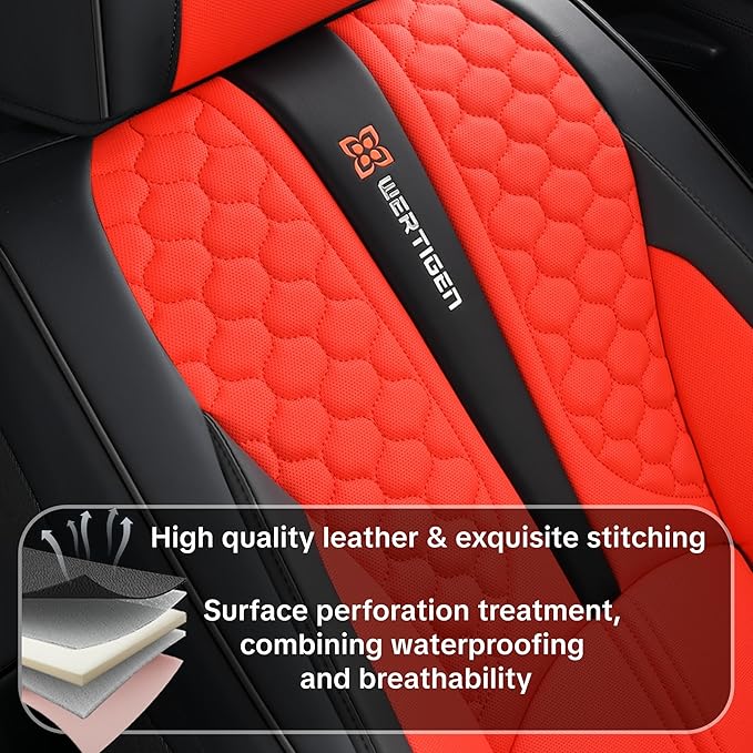 Red Car Seat Covers for Ford Bronco Sport 2021-2025 Car Seat Cover, Premium Leather, 5 Seats Full Set, Waterproof, with Lumbar Support, Protect and Upgrade Seats