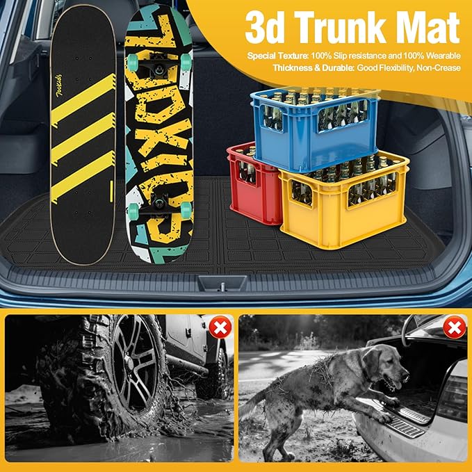 Trunk Liner Cargo Liners for 2007-2014 Ford Edge Lincoln MKX Rear Trunk Floor Mats 3D Boot Tray All-Weather TPE Black