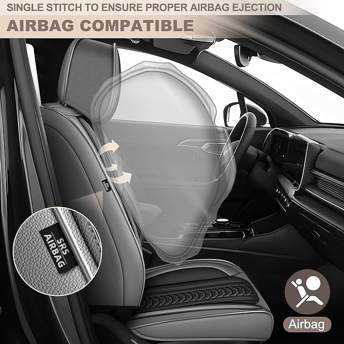 TTX LIGHTING for Kia Sorento 2007-2026 Seat Covers: Waterproof Leather Seat Protector with Airbag Compatible (2 Front Seats,Black&Gray)