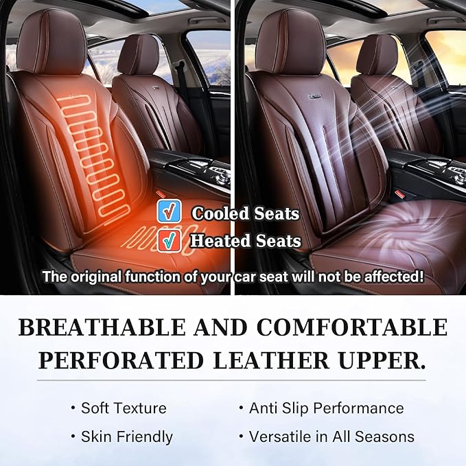 Coverado Front and Back Car Seat Covers, Leather Seat Cover for Cars, Automotive Seat Cover Full Set, Waterproof Universal Seat Cover, Luxury Car Seat Protector Seat Cushion Fit Most Cars, Coffee