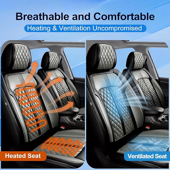 Fit Tahoe Car Seat Covers for Select Chevrolet/Chevy Tahoe 2000-2025 2026 - Full Coverage Leather, Waterproof & All Weather Seat Cushion Protector, Front Pair Black+Gray