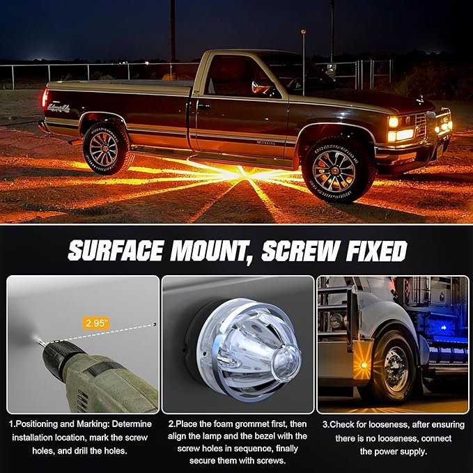 4-Pack Dual Color Watermelon Lights LED Strobe & Steady Mode, Roof Clearance Warning Marker Lights with Clear Lens & Bezel Suitable for Trailer Kenworth Peterbilt Freightliner (Amber Blue)
