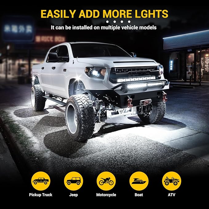 Hovano 12 Pods White Rock Light Kit with Wired Switch - 6500K Pure White LED Underglow, IP68 Waterproof, Super Bright 36 LEDs for Trailer Off Road SUV UTV ATV RZR Car