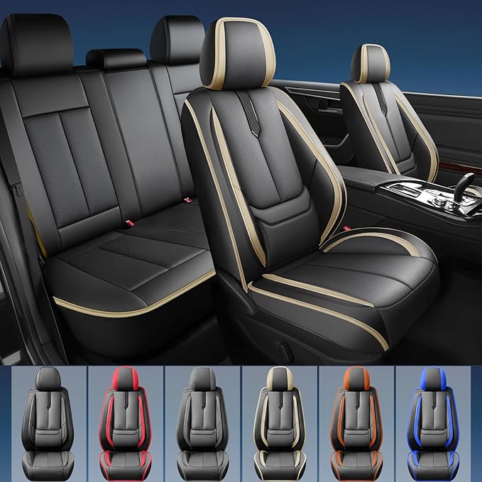 Fit Venue Car Seat Covers for Hyundai Venue 2020-2025 2026-Upgraded Premium Waterproof & Breathable Leather,Airbag Compatible,All-Weather Seat Cushion Protector,Full Set,Black-Beige