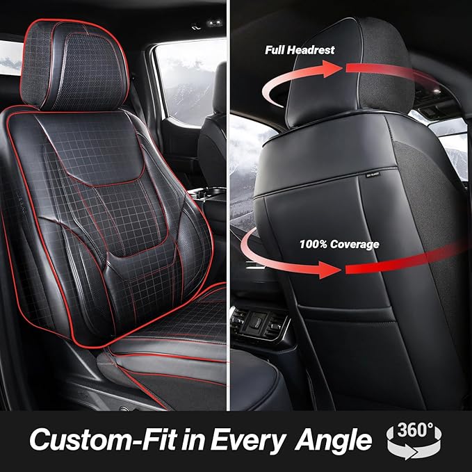 Coverland Custom Fit Car Seat Covers for SUV Compatible with [Fiat 500L, Ford Bronco Sport, Honda Pilot] Premium Water Resistant Leather Non-Slip Interior Protector [Front Black - Size Chart A17]