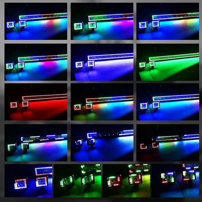 32" Curved RGB LED Light Bar 2X 4 Flood LED Pods with Chasing RGB Halo 16 Solid Colors Offroad Driving Fog Lights with Switch Wiring Harness