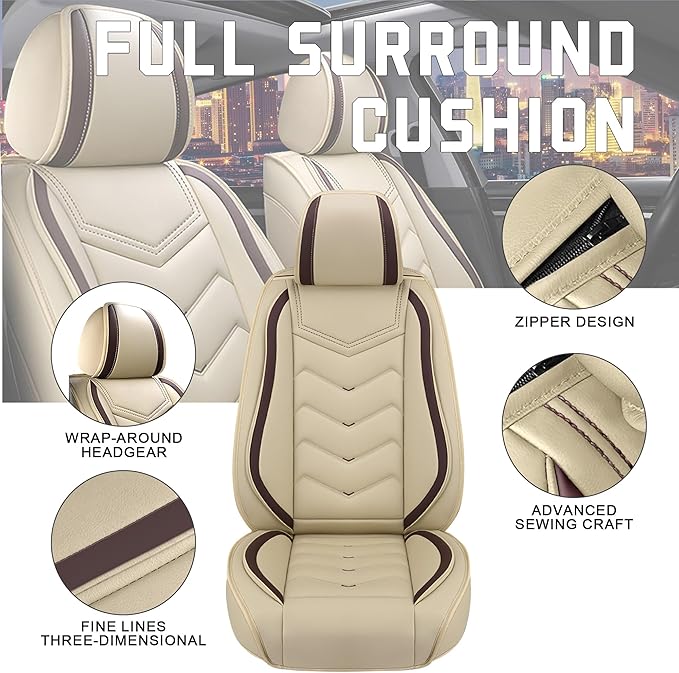 CTDS Car Seat Covers for Honda HR-V 2016-2026, Stylish Sport Seat Cover, Premium Nappa Leather Car Seat Cover. Automobile Seat Covers Sets.(Standard 5 Seats/Beige)