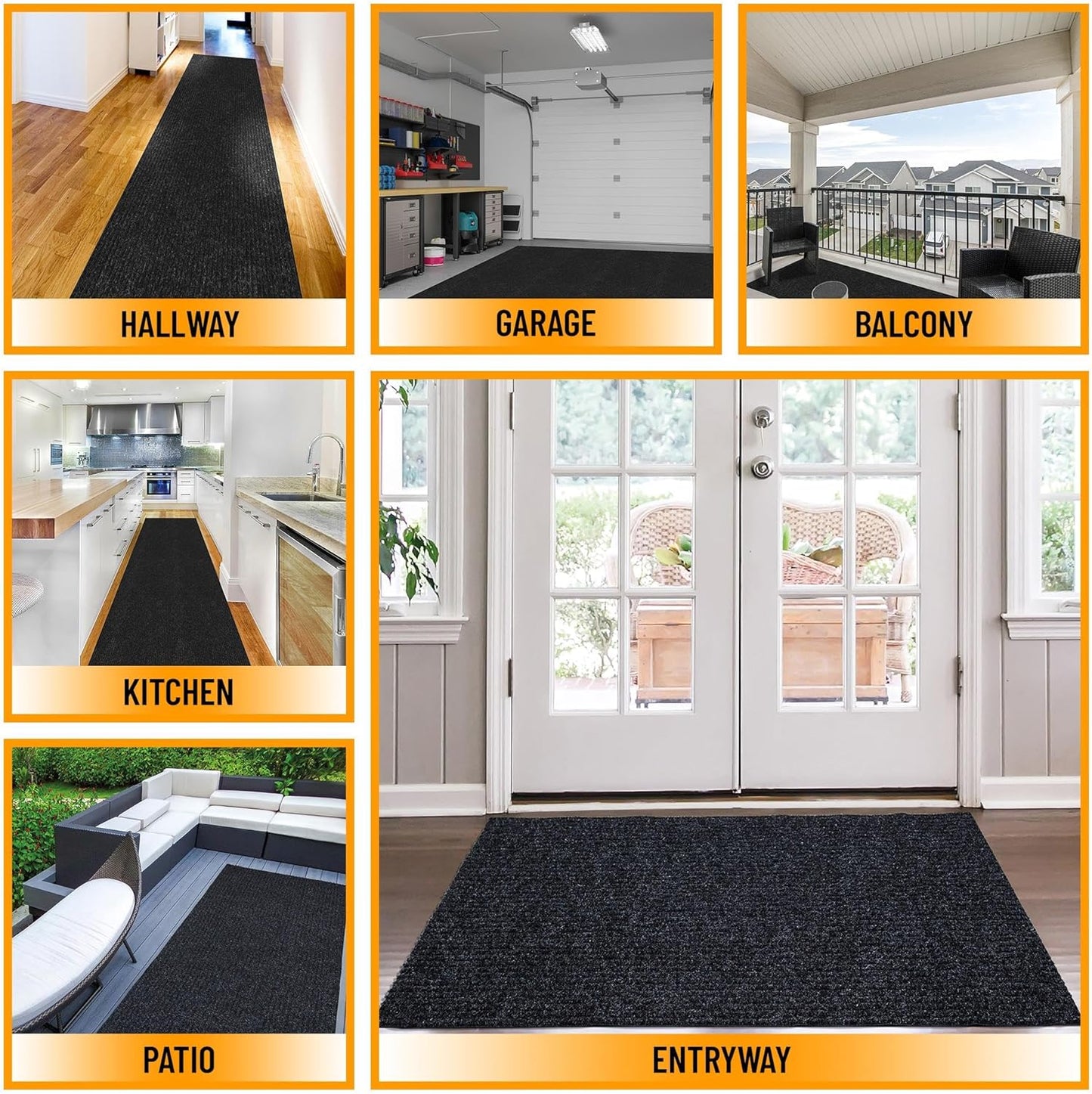 Ottomanson 2'7" x 55' Hallway Runner with Scraper Pile - Extra Durable Non-Slip Rug Mat for Indoor & Outdoor Use - Ideal for Kitchen, Entryway & Garage - High-Traffic Carpet, Black