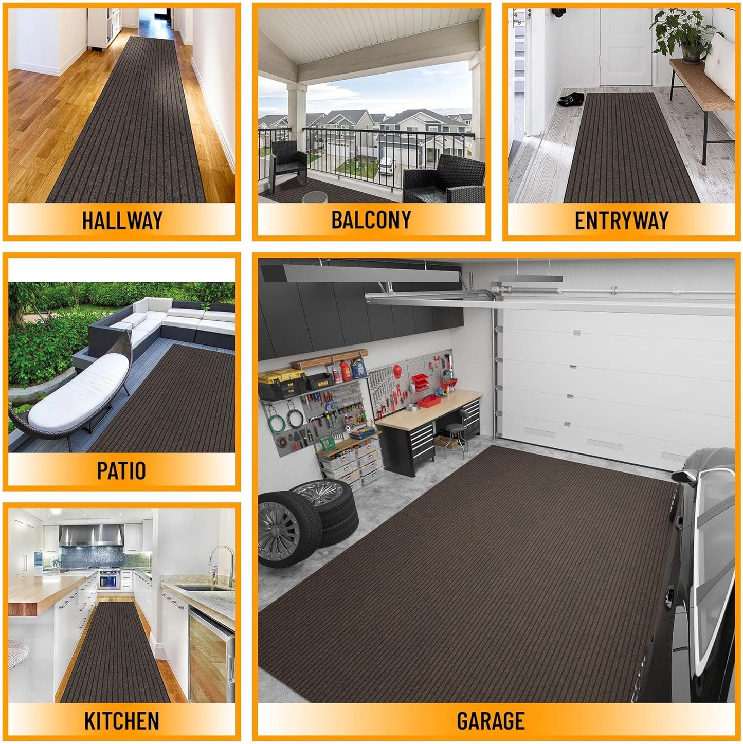 Ottomanson 2'7" x 5' Mud Mat Area Rug Scraper Carpet - Non-Slip, Dirt Trapping for Indoor & Outdoor Use - Ideal for Entryway, Garage, Kitchen, Patio & High-Traffic Areas, Brown