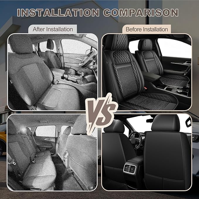 TTX LIGHTING for Toyota RAV4 2013-2026 Car Seat Covers, Breathable Ice Silk & Leather Seat Protector, Cool & Anti-Sweat for Long Driving, Airbag Compatible, 2 Front Seats (Black)